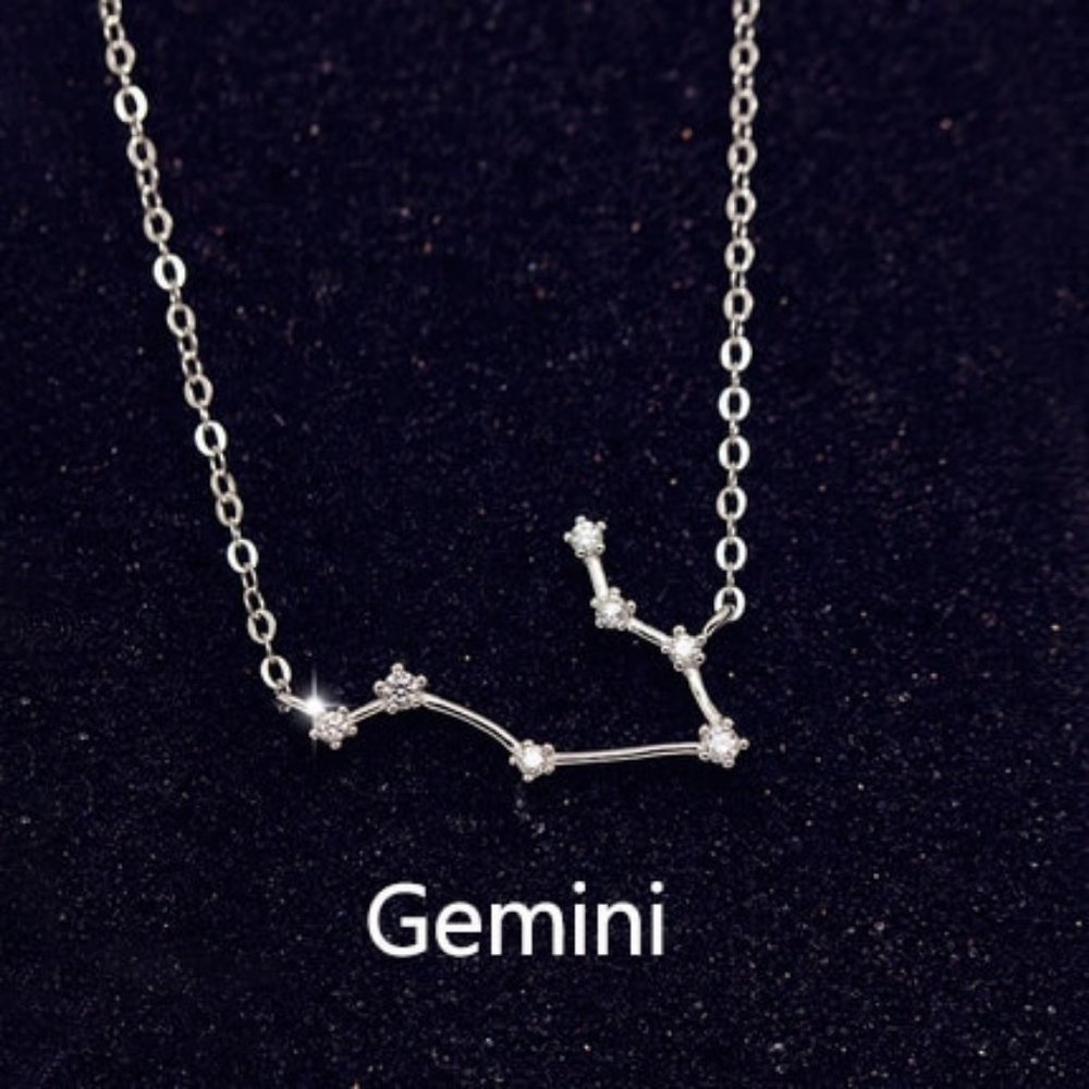 Sterling Silver Diamond Zodiac Necklace--Gemini